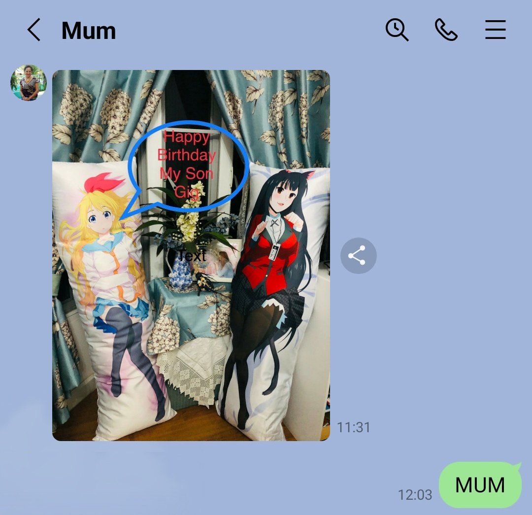 GiggukAZ's tweet image. My Mum just sent me a Birthday message using the Dakimakuras I&apos;d left in the house and I&apos;m wondering if death would be an easier escape from this pain.