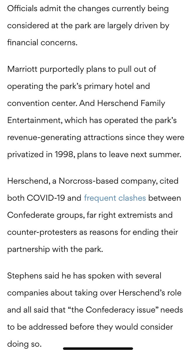 SCofNorthGA's tweet photo. This measures are there to “soften the image” of the monument, to encourage sales growth following the COVID-19 economic slowdown. Sponsors have pulled their support for the park, and these adjustments are their attempt to bring money back to the monument. https://t.co/YHRupOrLDU