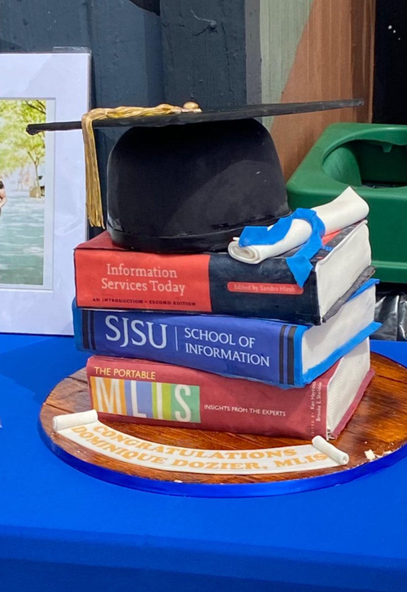 SJSUiSchool's tweet photo. We love our graduates! Check out the cake that iSchool graduate Dominique Dozier had made for her graduation celebration! 🍰 🎓 🎉 @SJSU
📷 Dominique Dozier - Master of Library and Information Science https://t.co/l72I6sKhBA