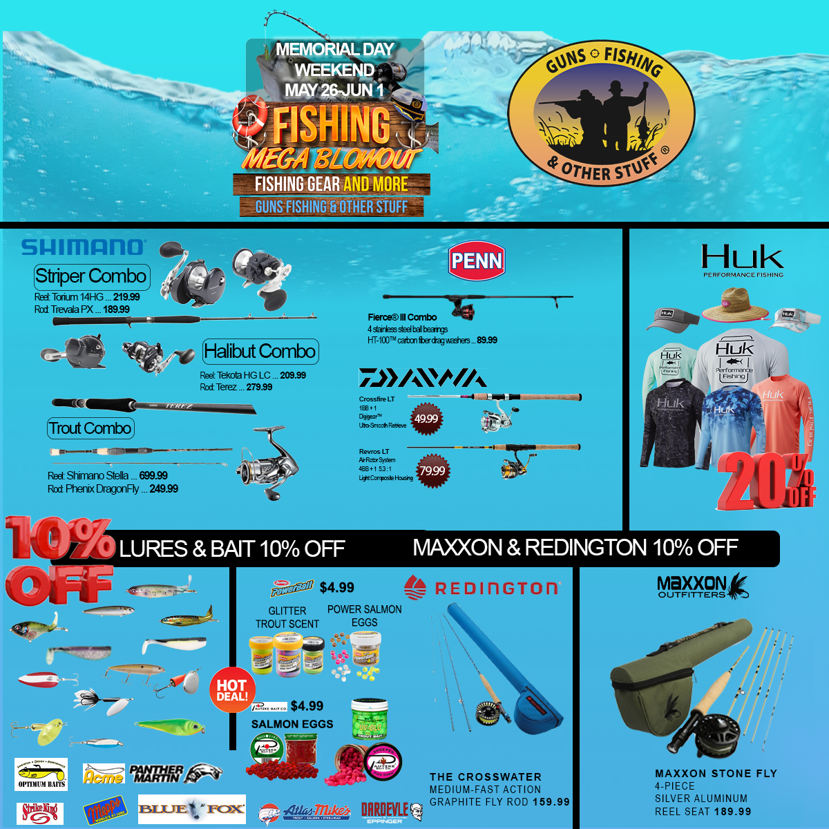 guns_stuff's tweet photo. Our Memorial Weekend Sale May 26-Jun 1. Stop in and fill your fishing desires! #gfos #memorialday #memorialweekend #memorialdaysale #fishingsale #fishinggear #hukgear #shimano #daiwa #maxxon #redingtongear #penn #phenixrods #pline #nedrig #jiggingblade #salmon #dropshot https://t.co/LT3tfLF96d
