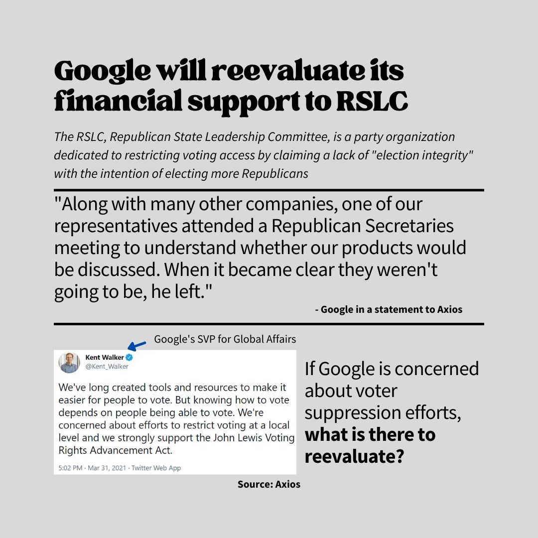 Following the reports that Google sent a representative to the RSLC, the company has announced it will reevaluate its financial support. Google needs to put their money where their values are.

#PerformativeActivism #ShopLikeYouCare #FollowTheMoney