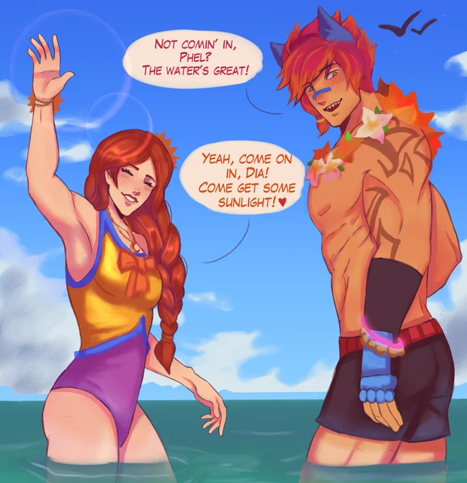 Beach day!

Two average sunlight fans try to get their average moon enjoyer partners into the water 🌊☀️ #settphel #leodia 