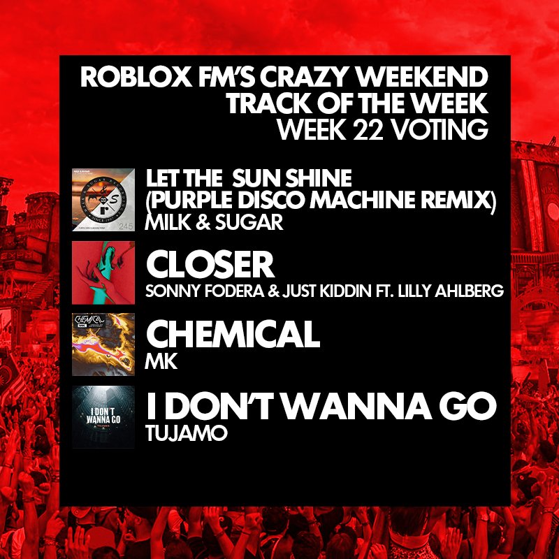 Roblox Fm S Crazy Weekend Rfmcrazyweekend Twitter - roblox fm s crazy weekend roblox closer remix Roblox Fm S Crazy Weekend Rfmcrazyweekend Twitter - roblox closer remix