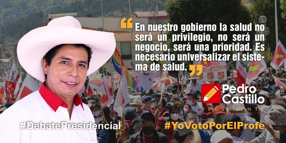 PedroCastilloTe's tweet photo. En nuestro gobierno la salud no será un privilegio, no será un negocio, será una prioridad. Es necesario universalizar el sistema de salud. https://t.co/ZQQGTf32jr
