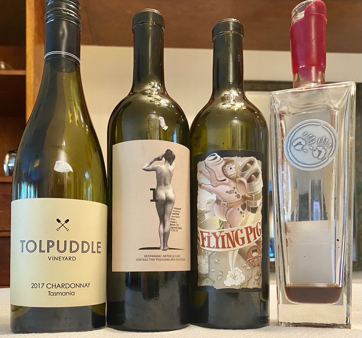 What to drink with a homemade New Orleans menu of oysters Suzette, avocado anchovy salad, chicken-andouille gumbo and Calvados flambéed apples? This Australia-California-Walla Walla lineup worked stunningly.