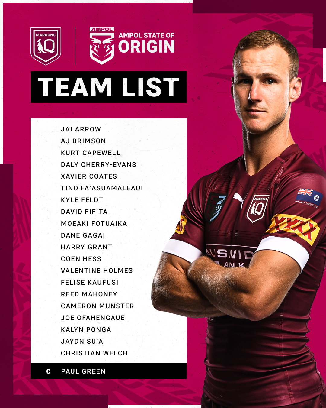 Lựa chọn đội hình cho QLD Maroons trong trận đấu #Origin với NRL trên Twitter. Biết đâu đây sẽ là những cầu thủ vô cùng quan trọng để giúp đội của bạn chiến thắng trong trận đấu.