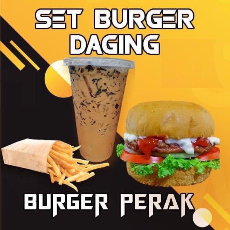 BurgerPerak's tweet photo. Esok dah start full lockdown. Mengkome semua ok ke? Duduk rumah udoh lapo medang! 
Kalau nak makan burger ke, teh ais cincau order je kat Foodpanda/BurgerPerak. 
Dari 8 pagi kami buka sampai 7.30mlm https://t.co/WWLPObLoGt
