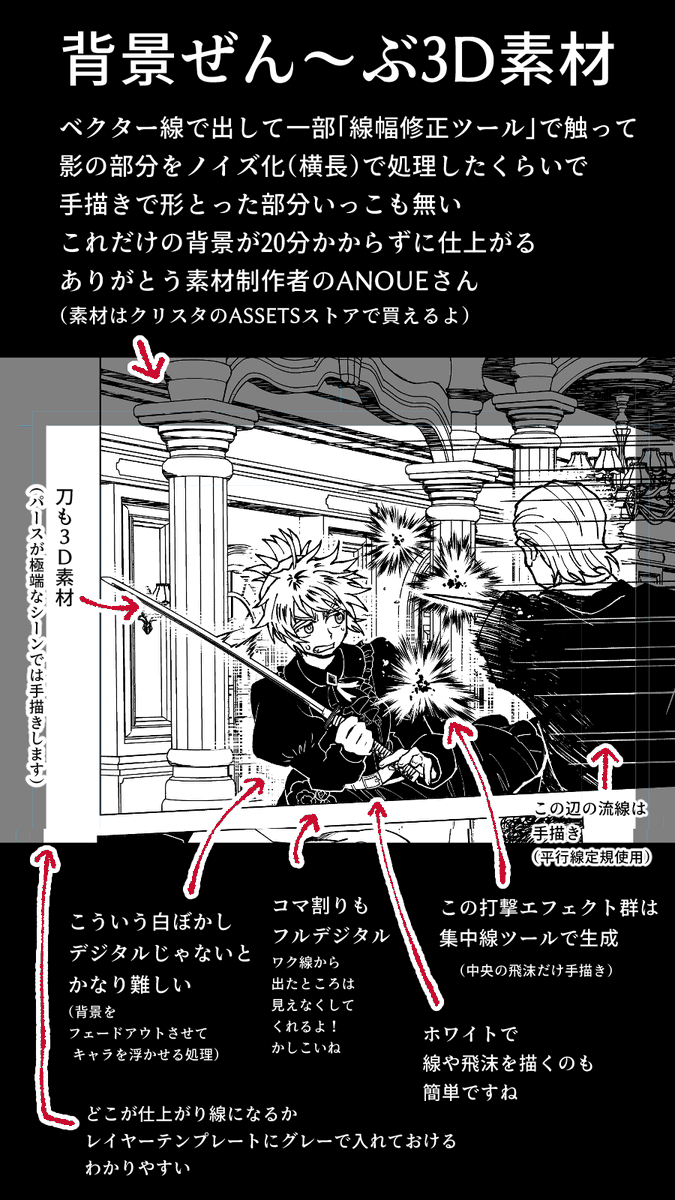 デジタル集中線が話題なので、私の原稿でデジタルが役立った部分について解説しました #勇者のクズ 