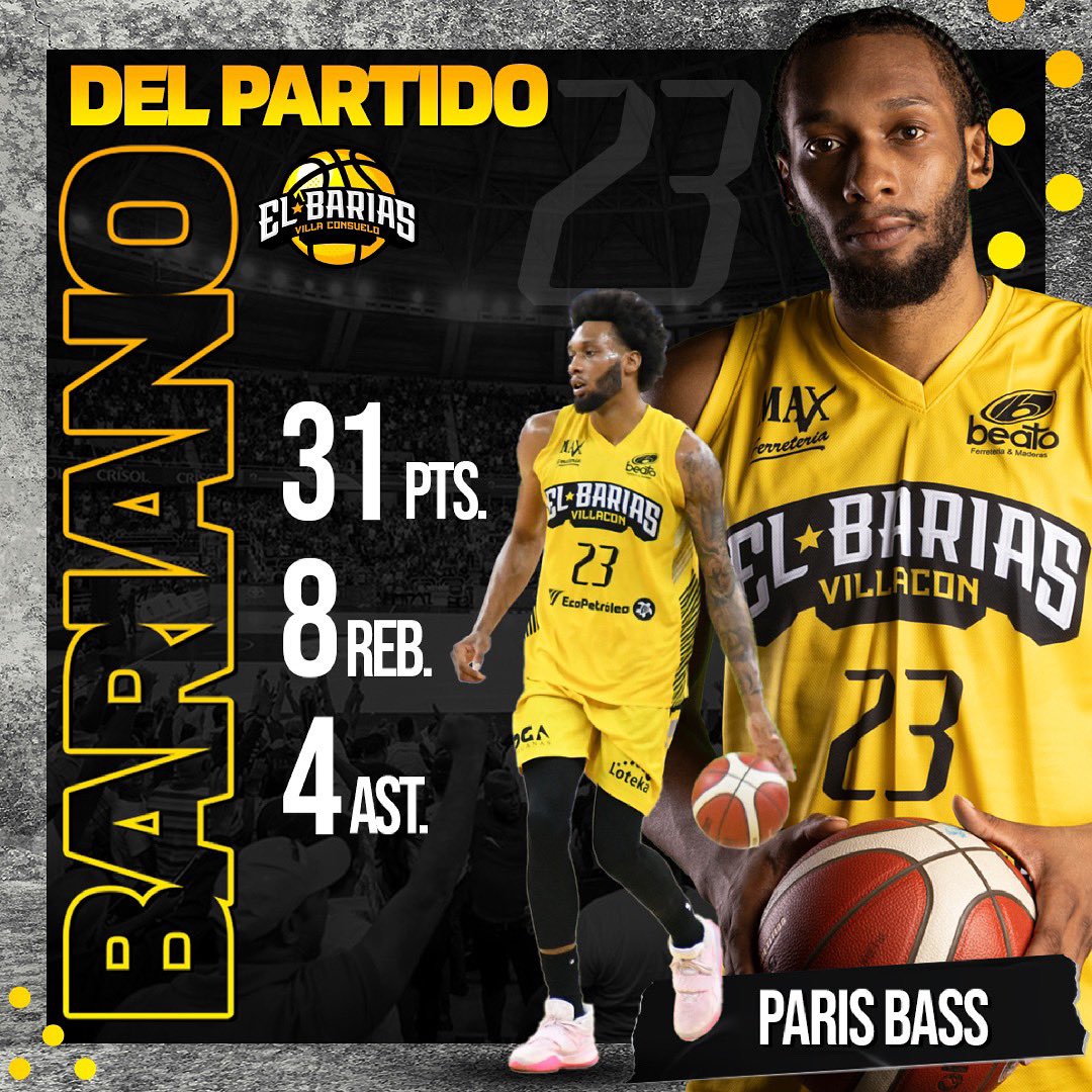 BariasBBC's tweet photo. Paris Bass. El Bariano del partido de esta noche. Con 31 puntos, 8 rebotes y 4 asistencias. #gobarias #barianodelpartido #conelbariasno https://t.co/RVgdou6RqO