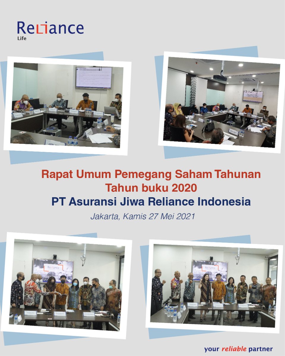 Reliance_ID's tweet photo. Kamis (27/5), PT Usaha Pembiayaan Reliance Indonesia (Reliance Finance) dan PT Asuransi Jiwa Reliance Indonesia (Reliance Life) telah menyelenggarakan Rapat Umum Pemegang Saham Tahunan (RUPST), tahun Buku 2020. https://t.co/MrAEJ8gSTv
