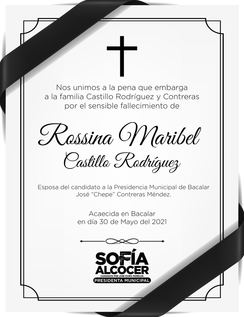 Lamento mucho los hechos sucedidos el día de hoy y mi más sentido pésame a familiares y amigos de Rossina Castillo, esposa de nuestro candidato <a href="/JosAlfredoCont6/">Chepe Contreras Méndez</a>; elevó una oración por nuestro amigo “Chepe” por su salud y pronta recuperación.