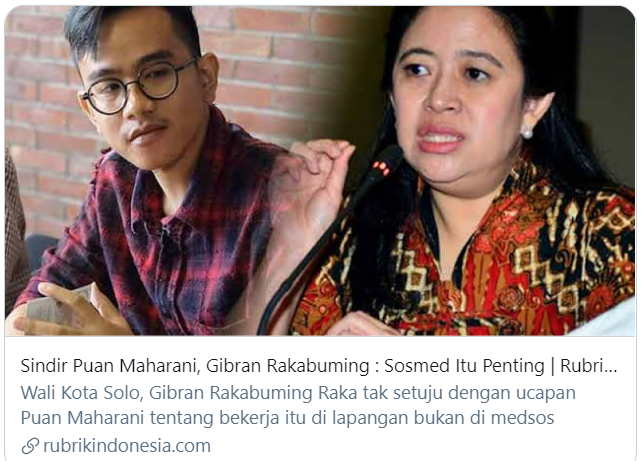 Gibran R:
Sosmed PENTING untuk pelayanan publik

.
Wau .. Gibran BERANI LAWAN "putri mahkota" pemilik Partai

Orang seperti ini jauh dari type "Penjilat"
&amp;
Orang yang bukan "Penjilat" umumnya👉JUJUR &amp; AMANAH👍

Seandainyalah
Pak <a href="/jokowi/">Joko Widodo</a> berani seperti yang dilakukan anaknya ini🙏