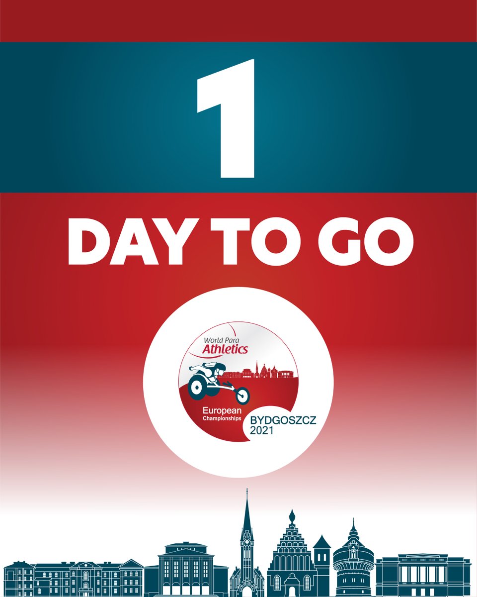 🚨 1 DAY TO GO! 🚨

Our biggest competition before <a href="/Tokyo2020/">#Tokyo2020</a> is almost here!

🎉Join us, from tomorrow on, to enjoy the #Bydgoszcz2021 European Championships. 

#ParaAthletics <a href="/Paralympics/">Paralympic Games</a> <a href="/Paralympic_PL/">Polski Komitet Paralimpijski</a>  <a href="/BydgoszczPL/">bydgoszcz.pl</a>
