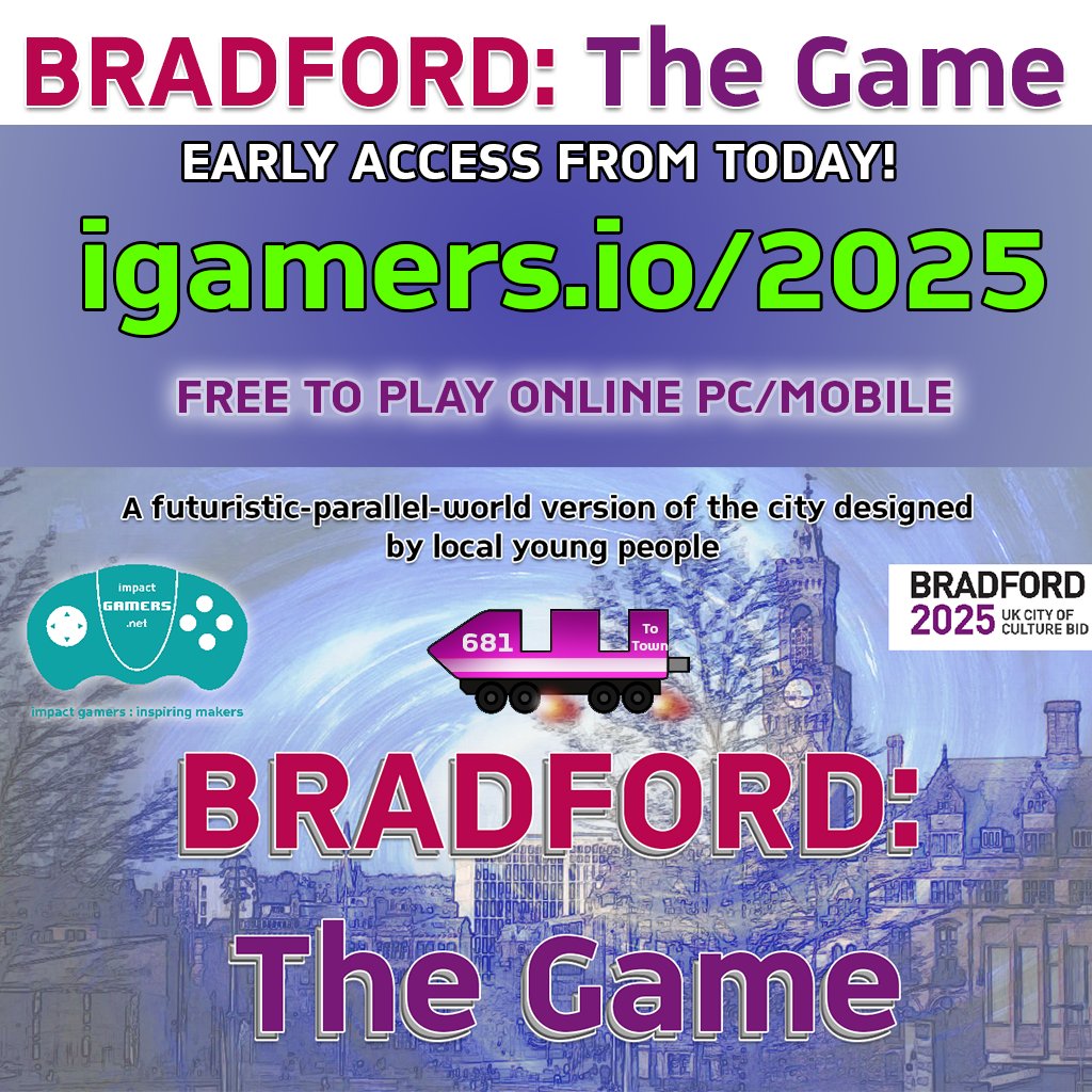 It's here for early access before full launch next week! A game designed and created by hundreds of Bradford 11-18yr olds. A game that'll keep growing. Play it here early igamers.io/2025 #Bradford2025