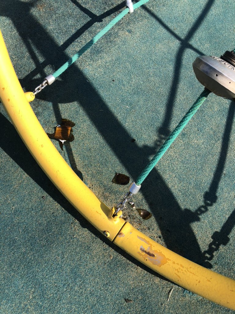 Gem_TheRealOne's tweet photo. @VOGCouncil lots of broken glass around the swings and climbing frame at Maslin Park https://t.co/YXvA4RudCn