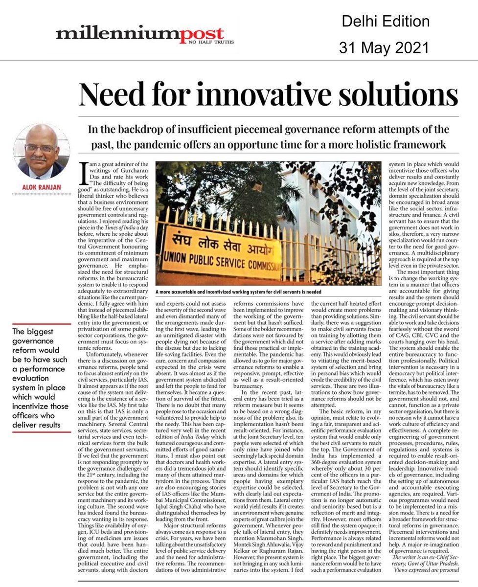 AlokRanjanIAS's tweet image. My article on need for structural governance reforms to handle emergencies like covid or face challenges of the twenty first century. ##governancereforms #administrativereforms #Governance #government #PublicPolicy