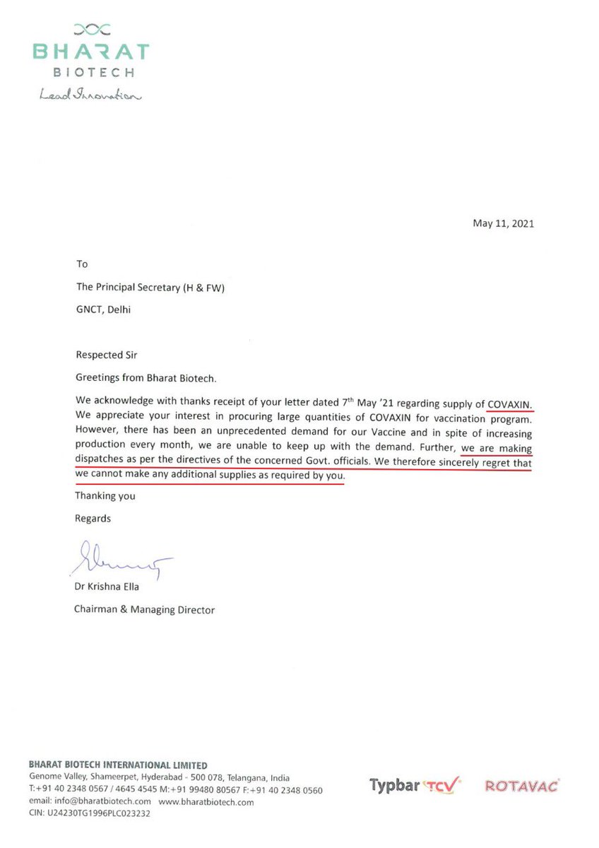 Sanjeev_aap's tweet image. Bharat Biotech ने दिल्ली सरकार को उनके मांग के अनुसार वैक्सीन नहीं दे सकती है क्योंकि वो केंद्र सरकार के आदेश पर वैक्सीन उपलब्ध करवा रही है।

लेकिन Pvt हॉस्पिटल को लगातार वैक्सीन उपलब्ध करवाया जा रहा है, क्या ये केंद्र सरकार आदेश के अनुसार करवाया जा रहा है।