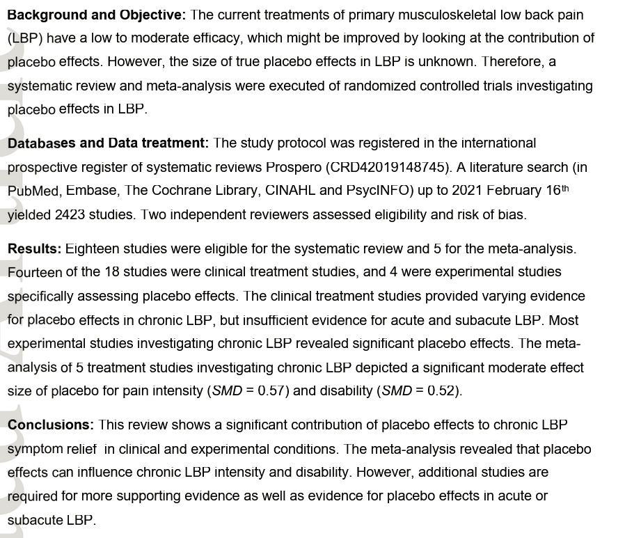 PhysioMeScience's tweet photo. Placebo effects in low back pain; a systematic review and meta‐analysis of the literature

👀👀👇👇‼️‼️

https://t.co/RAu702ATbu https://t.co/kSNvv1udgq