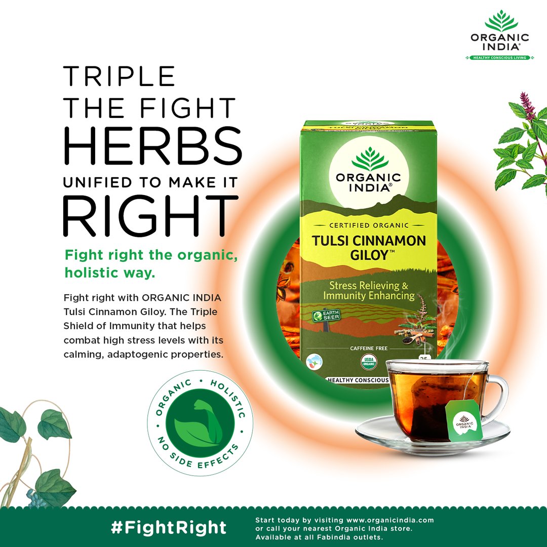 OrganicIndia's tweet photo. The Trinity of Immunity
Fight Right with ORGANIC INDIA Tulsi Cinnamon Giloy. 
Start Today: https://t.co/yNvX0WZeCa
#ORGANICINDIA #HealthyConsciousLiving #FightRight #TulsiCinnamonGiloy #HerbalInfusion #Immunity #ImmuneHealth #Immunity2021 #ImmuneSupport #Natural #Organic #Healthy https://t.co/TKlbhONlqH