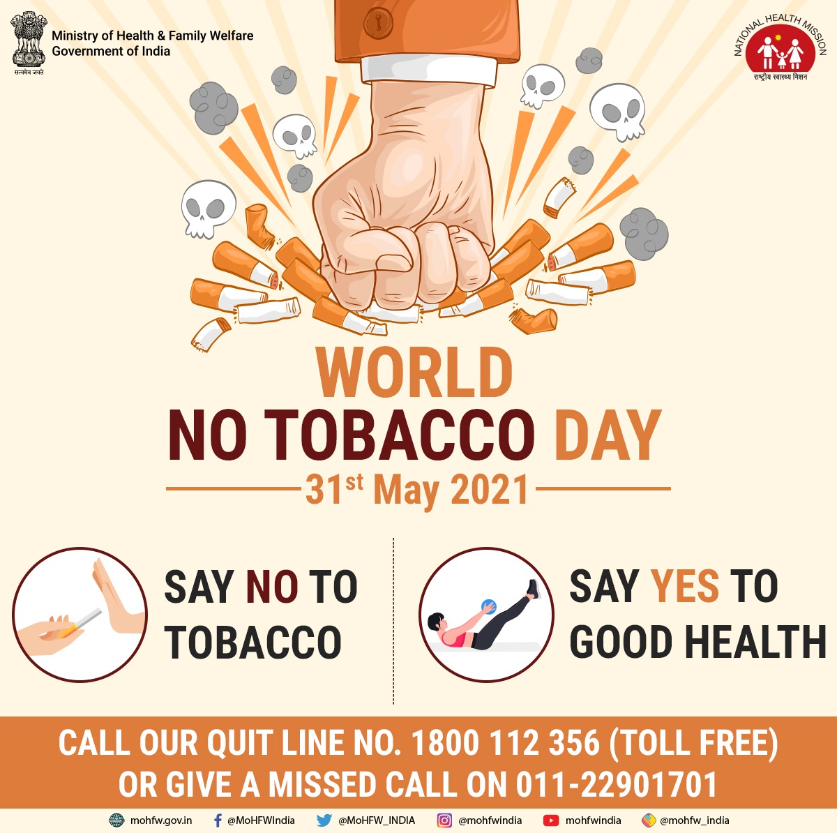 mysorecancer's tweet photo. This #WorldNoTobaccoDay let is say #No to tobacco and say #Yes to good health!

#WorldNoTobaccoDay #WorldNoTobaccoDay2021 #Cancer #mysorecancersupport #quitsmoking #cancerprevention #cancerawareness #TobaccoFreeHomes #TobaccoCONtrol #Cancers #mysuru #mysore #karnataka https://t.co/RJbbyNDDYy