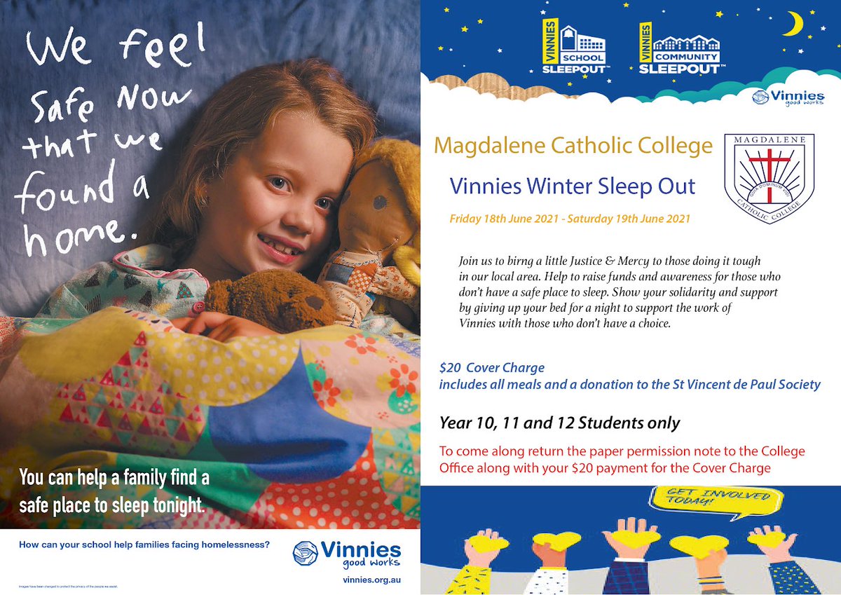 missionatmag's tweet photo. @VinniesNSW Winter Sleep Out @mccnarellan -Friday 18th June. Permission notes out now. @CathEd_DoW. Let’s change lives together! https://t.co/sjLGr4bKqP