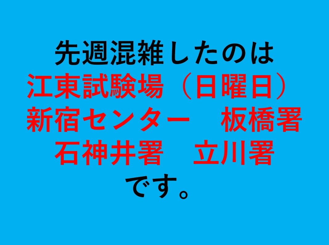 警視庁交通総務課 運転免許本部 先週 混雑したのは 江東試験場 日曜 新宿センター 板橋署 石神井署 立川署 です 運転免許証の有効期間が6月30日までの方は 有効期間の延長手続きをすることもできます T Co 警視庁交通総務課 運転免許本部 先週 混雑したのは 江東試験場 日曜 新宿センター 板橋署 石神井署 立川署 です 運転免許証の有効期間が6月30日までの方は 有効期間の延長手続きをすることもできます T Co