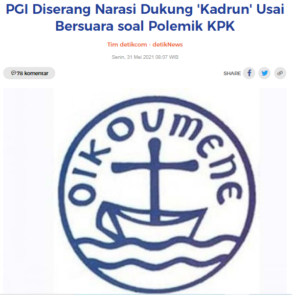 9 dari 75 pegawai KPK yang tidak lulus Tes Wawasan Kebangsaan (TWK)👉Non Muslim
(Nasrani 7 orang)
lantas,
Kadrun "!!??"
Terlebih,
SEDANG TANGANI KASUS BESAR

.
Harus dimaklumi,
@PGI_Oikoumene semata hanya ingin #SaveKPK 
&amp;
Dukungan Pemberantasan Korupsi👉BUKAN POLITIK 🙏

<a href="/jokowi/">Joko Widodo</a>