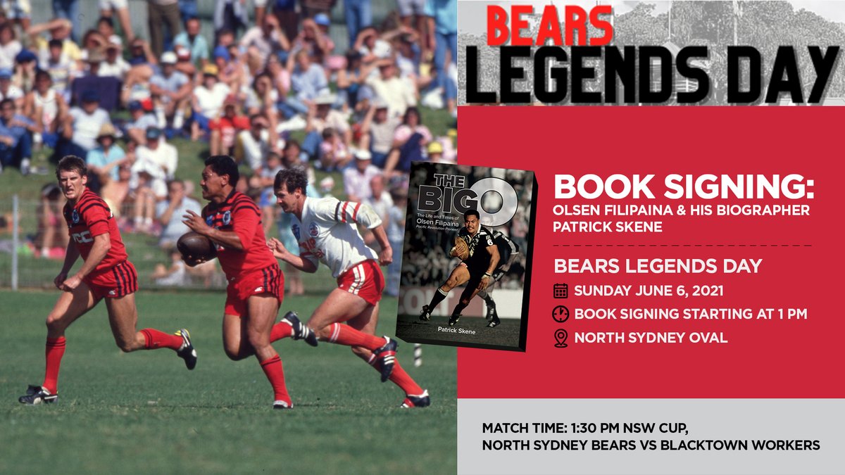 NthSydneyBears's tweet photo. 𝗧𝗵𝗲 𝗕𝗶𝗴 𝗢 𝗶𝘀 𝗷𝗼𝗶𝗻𝗶𝗻𝗴 𝘂𝘀 𝗳𝗼𝗿 𝗕𝗲𝗮𝗿𝘀 𝗟𝗲𝗴𝗲𝗻𝗱𝘀 𝗗𝗮𝘆 𝘁𝗵𝗶𝘀 𝗦𝘂𝗻𝗱𝗮𝘆!

𝗕𝗲𝗮𝗿𝘀 𝗟𝗲𝗴𝗲𝗻𝗱𝘀 𝗗𝗮𝘆
Sunday 6th June | Gates open 12.30pm
North Sydney Oval
Tickets: https://t.co/ecfPI8O2qv

#BearsLegendsDay #BearsHeritage #OlsenFilipaina https://t.co/hQdVJFHVrq