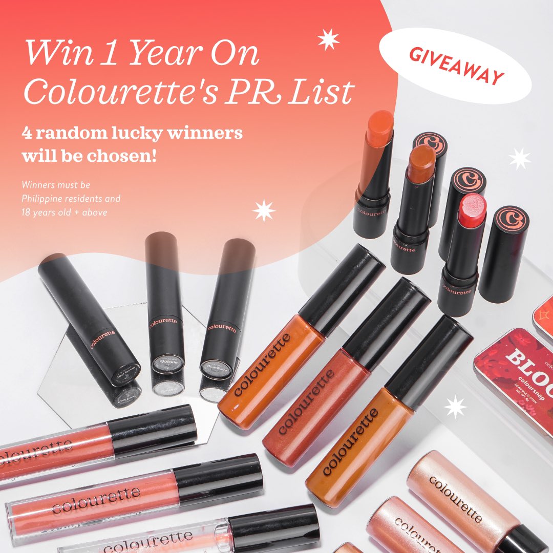 heycolourette's tweet photo. 🎉WIN 1 YEAR ON COLOURETTE’S PR LIST🎉

Get first dibs on our product launches, bundles, and the chance to try the newest Colourette goodies! 💄🛍 

Check out our mechanics below 👇👇👇 and don’t forget to like, RT, and reply your answers here! 👯✨

‼️DEADLINE: JUNE 8, 12 NN‼️ https://t.co/BDUUv11xE1
