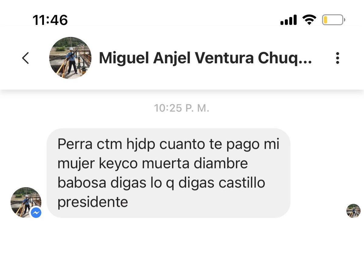 andrealanata's tweet photo. Los seguidores de Castillo me mandan mensajes así. Este fue enviado por facebook como mensaje interno. Cuando no hay ideas no les queda nada mejor que insultar. https://t.co/XFQRajfZtq