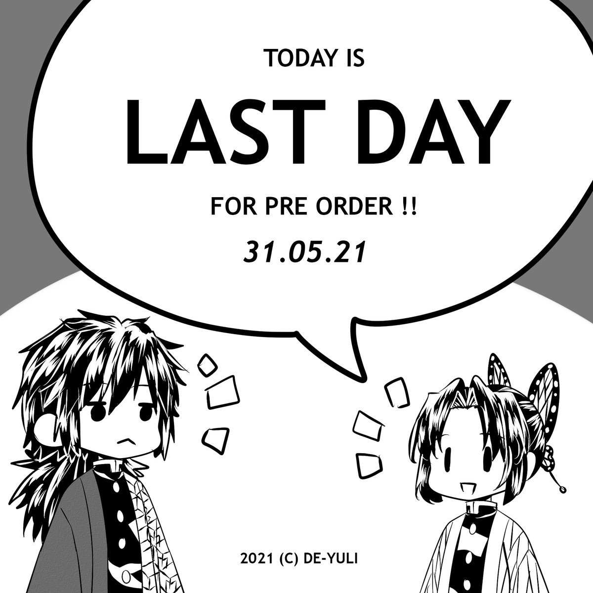 TODAY IS THE LAST DAY FOR PRE ORDER‼️‼️
Grab your copy before it's too late!!
https://t.co/78Qs8dd54t✨✨
#ぎゆしの #giyushino
