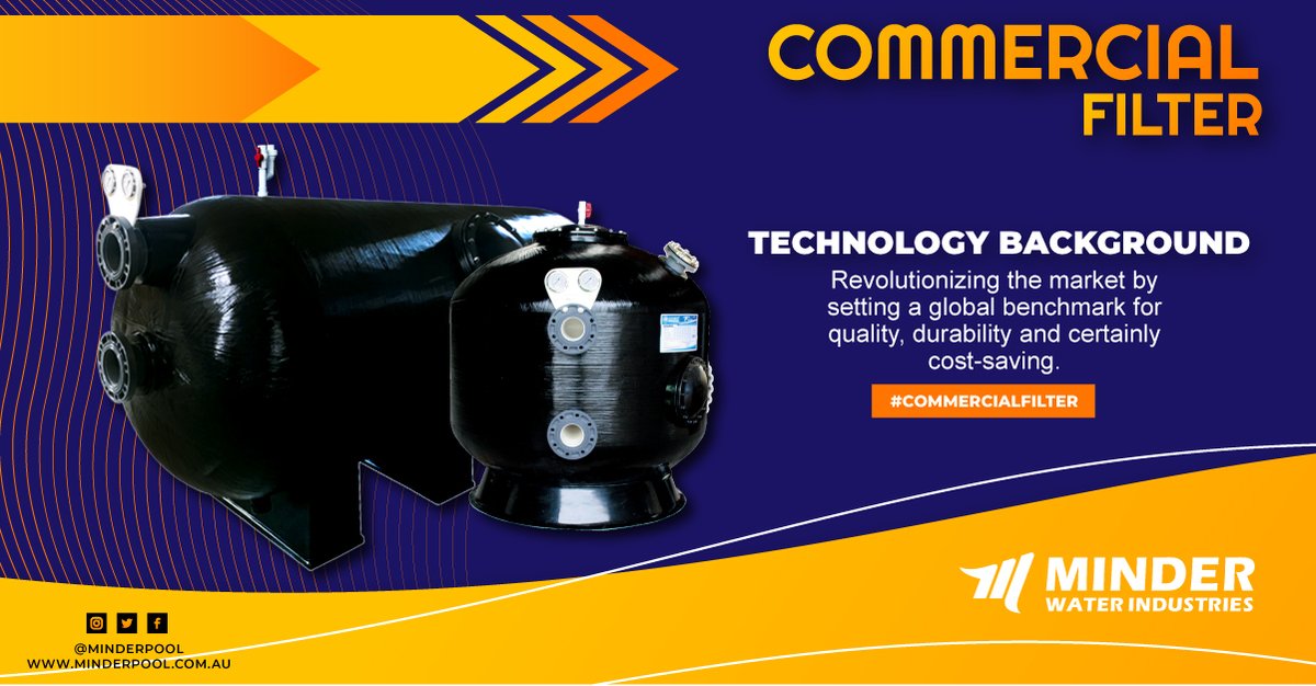 Minder F and B series fibreglass commercial filters with the highest grade of non-corrosive materials and employing the latest in fibreglass winding technology. Highest demand for commercial and industrial operations world-wide.