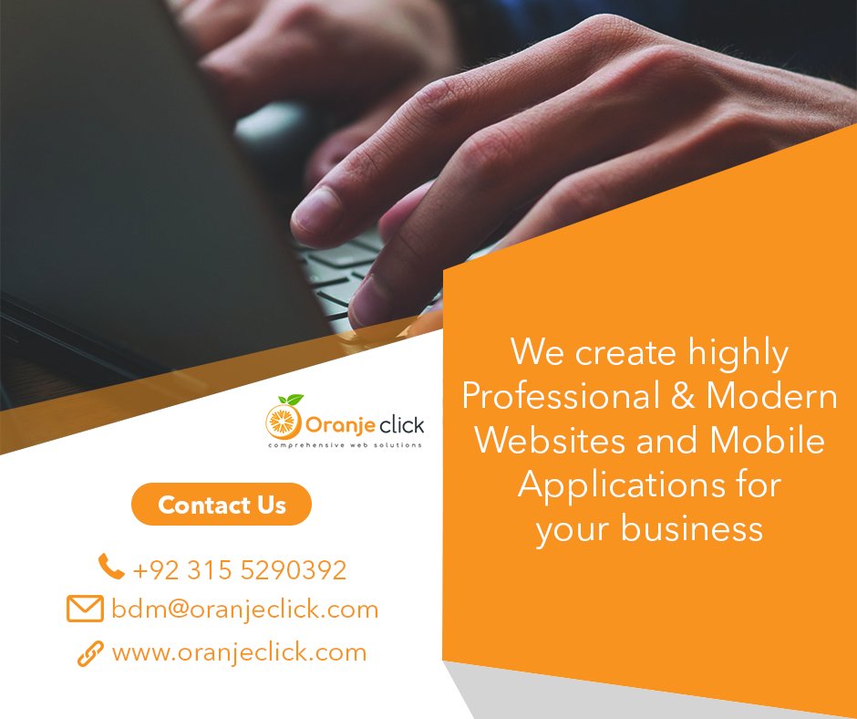 We provide a wide range of Website and Mobile App Development Services for all Small, Medium-sized, and Large businesses. No matter what you want, we got you all covered.
Get in touch with us:
Website: oranjeclick.com
Email: bdm@oranjeclick.com
WhatsApp: +923155290392