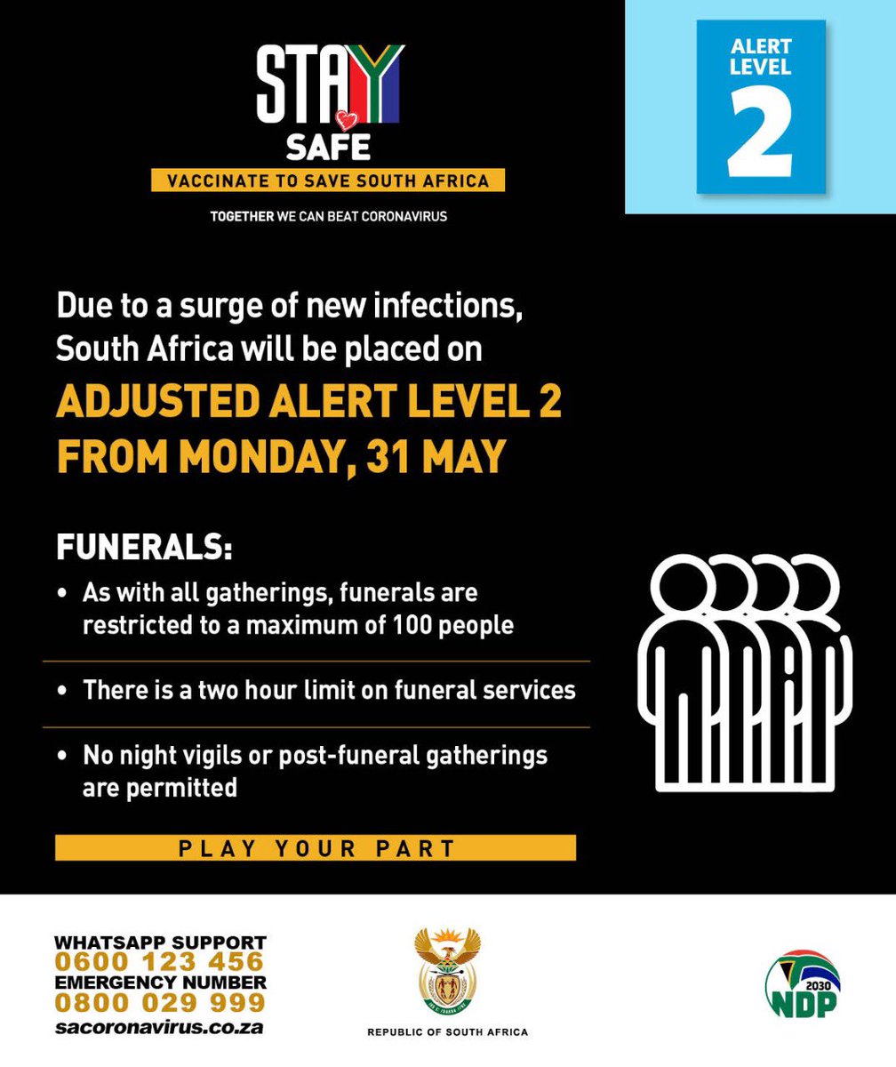 GP_CommSafety's tweet image. Due to a surge of Covid-19 new infections, South Africa is placed on Adjusted Alert Level 2 from today. #Level2Lockdown #FlattenTheCurve