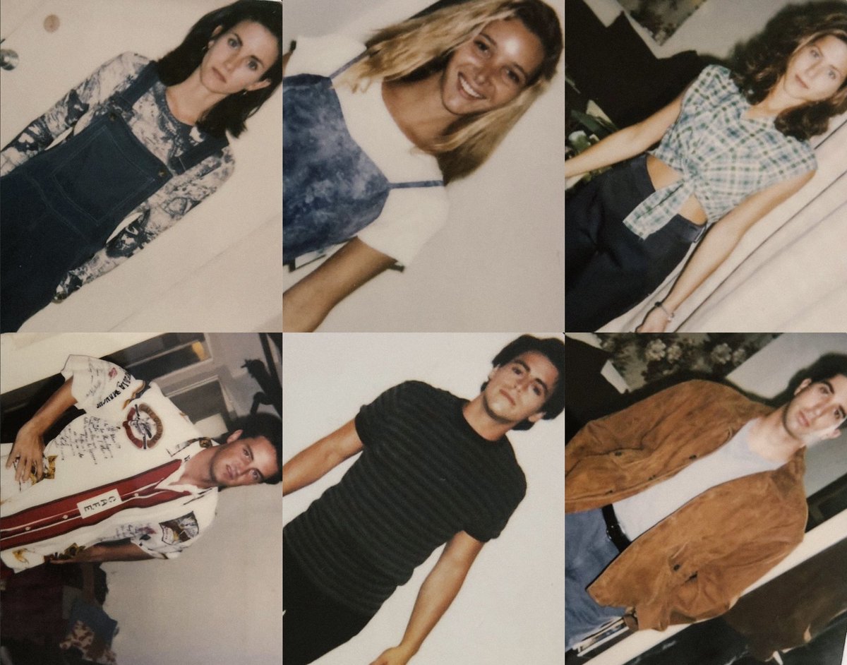 90s polaroids of the cast of Friends during their wardrobe fittings