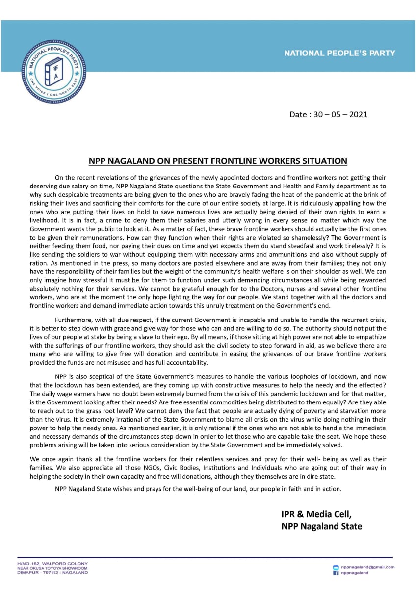 NPP ON PRESENT FRONTLINE WORKERS SITUATION