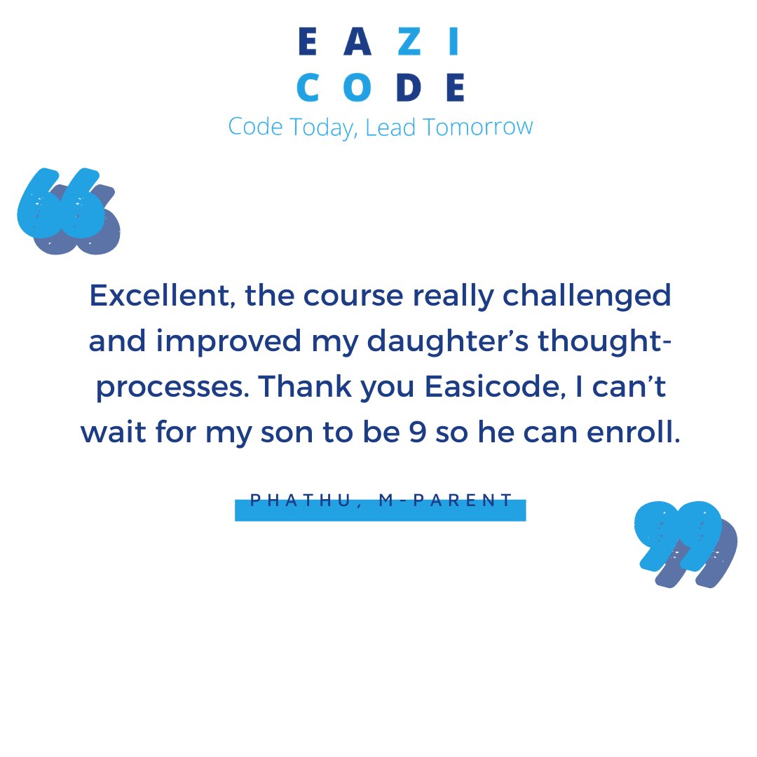 TheTshegofatso's tweet image. Recently launched a code tutoring company with two friends.Our courses are aimed at children between the ages 9-16.We believe that there are many benefits to introducing children to coding from a younger age. Here’s what parents are say about our course:
eazicode.com