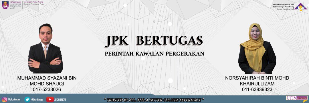 [JPK 2020/2021]

Assalamualaikum wbt, 
Salam sejahtera,
Salam UiTM dihatiku.

JPK BERTUGAS SEMASA PERINTAH KAWALAN PERGERAKAN (PKP 3.0)
