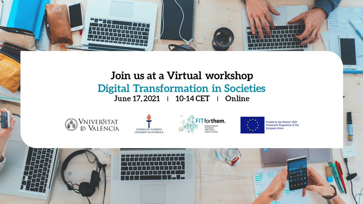uniofjyvaskyla's tweet photo. Virtual workshop: Digital Transformation in Societies 

FORTHEM partner Universities of Jyväskylä and Valencia are organizing a free virtual workshop about the Digital transformation in societies, on June 17th at 10-14 CET. 

Read more: https://t.co/IvswKvjy55

#JYUnity #forthem https://t.co/jSSG6PbcVh