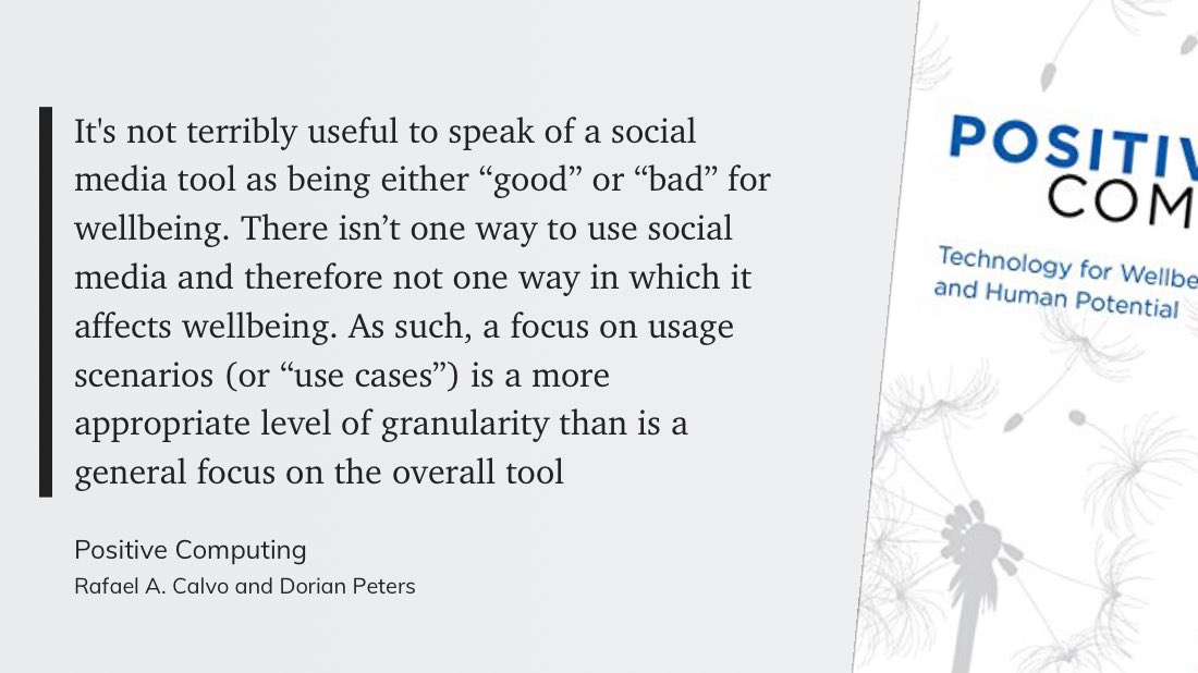 _jeniwren's tweet photo. @NeelaSaldanha @SakSGhai Really informative article, thanks! It's a great reminder that assessing social media as 'good' or 'bad' isn't all that useful, as @Rafael_A_Calvo and @dorian_peters reference in their book #positivecomputing https://t.co/eHqqPs1BCy