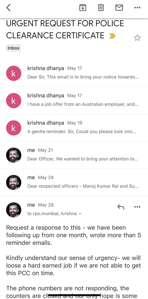 D89rakesh's tweet photo. @KrishnaDhanya1 @rpomumbai @passportsevamea @Mnjr04Rai @rpomumbai @Mnjr04Rai @passportsevamea We had written 6 emails in last one month to bring this emergency to your notice (pic attached) - unfortunately not a single response yet. Can you please have a look at it and suggest a solution? https://t.co/KPYgmx2i6S