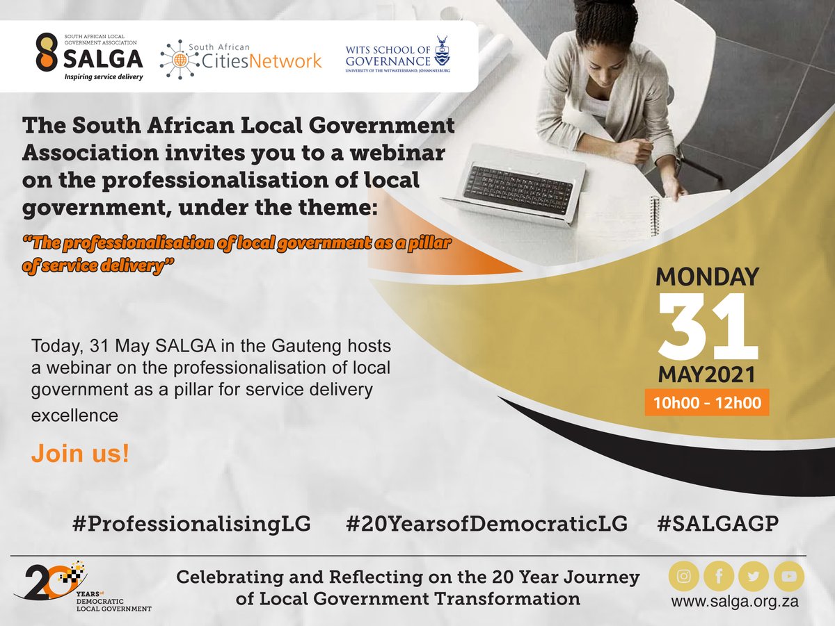 SALGA_Gov's tweet photo. SALGA in the Gauteng province wraps up workers month with a webinar on the professionalisation of local government  @uclg_org @SACitiesNetwork @Wits_WSG 

#ProfessionalisingLG
#20YearsofDemocraticLG
#SALGAGP https://t.co/KhlQybpb5L