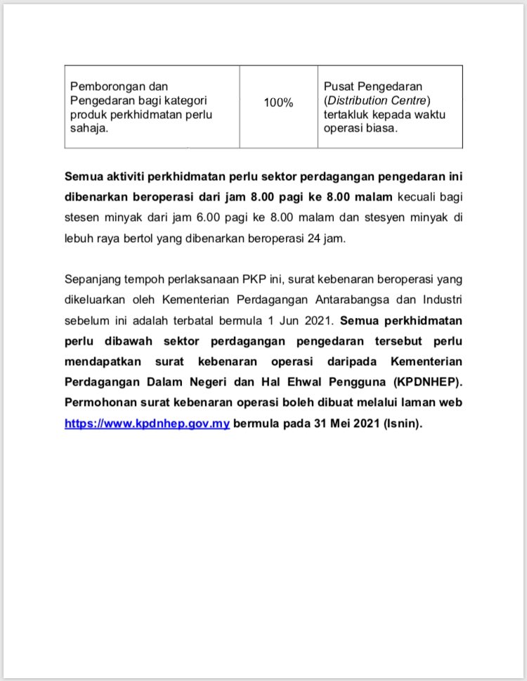 Kpdnhep On Twitter Kenyataan Media Perkhidmatan Perlu Sektor Perdagangan Pengedaran Yang Dibenarkan Beroperasi Sepanjang Tempoh Perintah Kawalan Pergerakan Pkp Bermula 1 Hingga 14 Jun 2021 Di Seluruh Negara Kpdnhep Https T Co Spuw1tzlrt Twitter