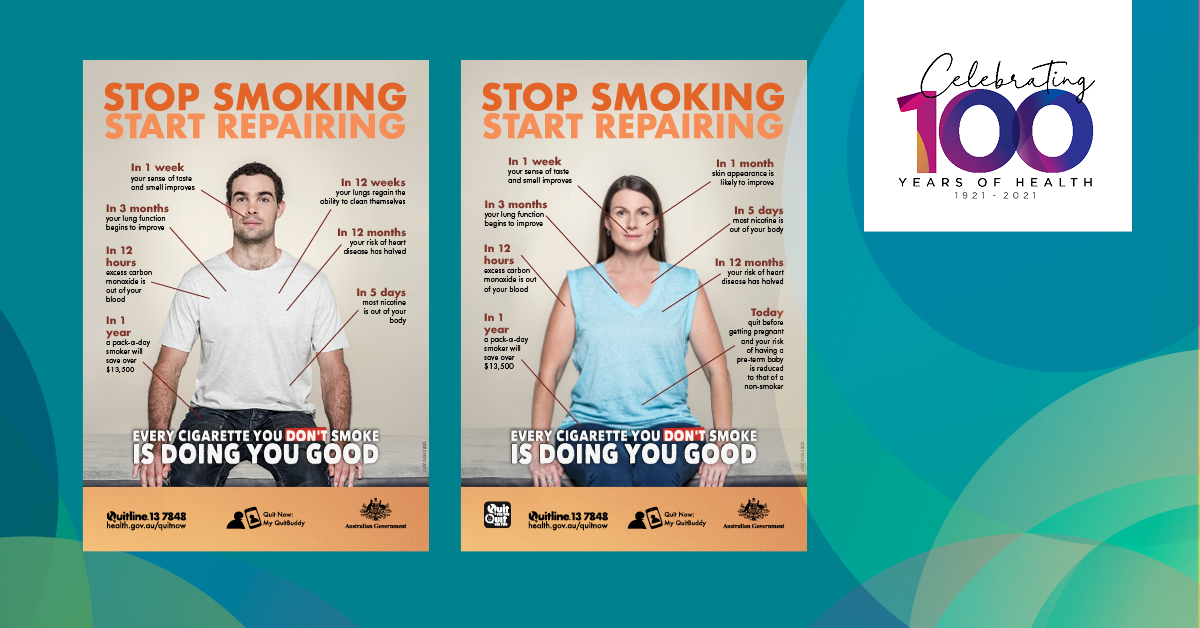 healthgovau's tweet image. Today is #WorldNoTobaccoDay. From the minute you quit smoking, your health starts to improve. The National Tobacco Campaign launched in June 1997 is one of our longest running public health campaigns.

For more visit health.gov.au/health-topics/…

#100YearsofHealth