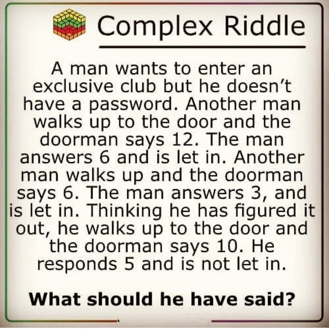 payazee_puzzle's tweet photo. Complex #Riddle- What is the #password?
https://t.co/n7YI7G32FT

#passwordpuzzle #payazee #puzzleAnswer #puzzleSolution #learning #PuzzleForToday #puzzles #puzzleGame  #puzzleWorkout #puzzle #findmissingnumber #puzzlemania #puzzlefun #puzzleaddict #puzzletime #jigsaw #iqpuzzle https://t.co/lE2DJ07MdL