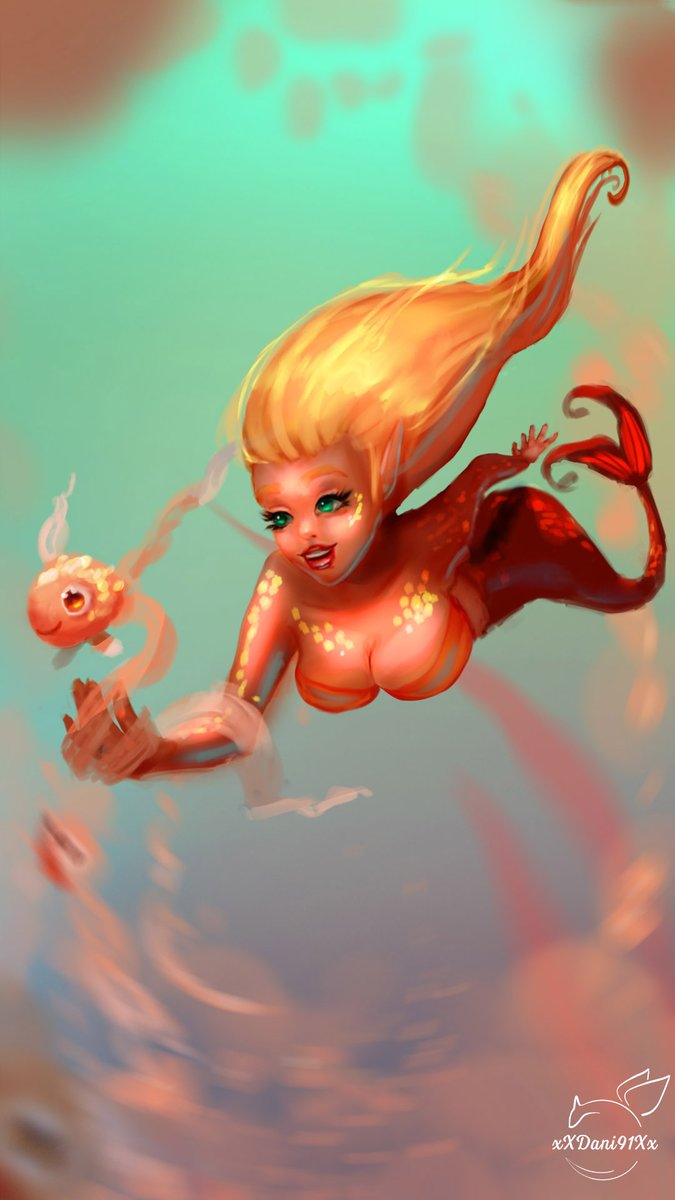 xDani91x's tweet photo. "It's finally summer time! The sun's glistening rays warm up the lake's waters, inviting the goldfish and mermaids to come out and play."

This was my entry for the Virtual Space's Summer Icon/Cover 2021 contest in which I came 2nd place.

#mermay #digitalart https://t.co/EpnCIWDKGr