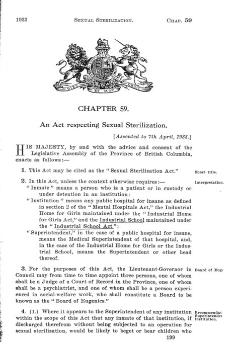 1933 legislation regarding forced sterilization https://t.co/YCOOkVgyCP<a href="/tag/racismincanada"class="tags"><span>#racismincanada</span></a>