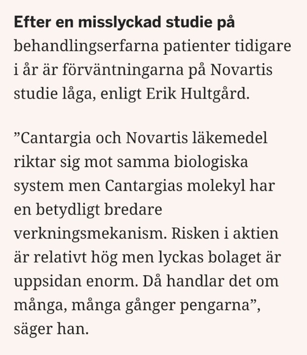 olofsson71's tweet photo. Cantargia fortsätter stiga idag efter kommentareren i Dagens Industri om "enorm uppsida'" från Carnegie. https://t.co/ZIRrREUo39