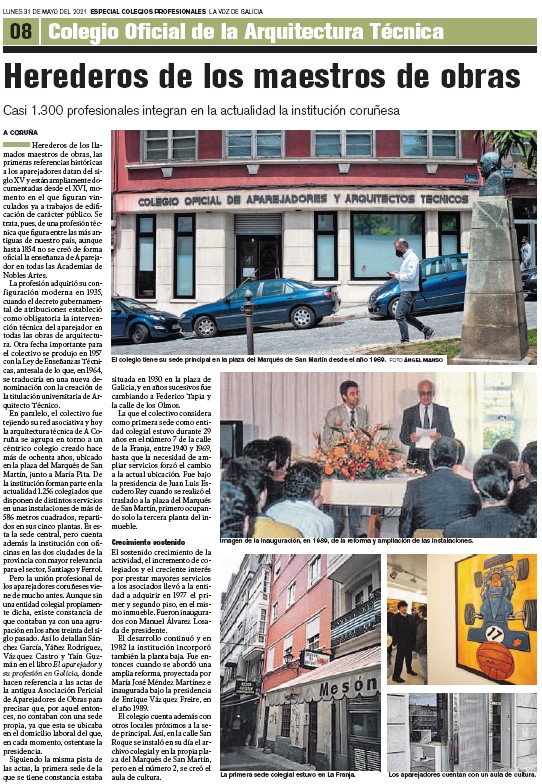 coat_ac's tweet photo. Publicación de la Voz de Galicia de fecha 31/05/2021: "Herrederos de los Maestros de Obra" reportaje del especial del Colegio Oficial de la Arquitectura Técnica de A Coruña.
#lavozdegalicia
#coatac https://t.co/32vf0odS4d