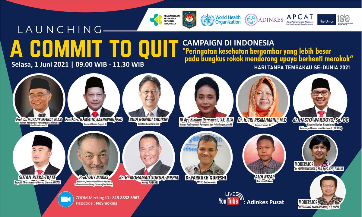 📢BESOK! Selasa, 1 Juni 2021
🕘09.00 - 11.30 WIB

[WEBINAR DALAM RANGKA MEMPERINGATI HARI TANPA TEMBAKAU SEDUNIA 2021]

Webinar diadakan ADINKES &amp; The UNION dengan topik "Launching a Commit to Quit Campaign di Indonesia"

✍️Registrasi (Gratis!): dik.si/CommitToQuitID